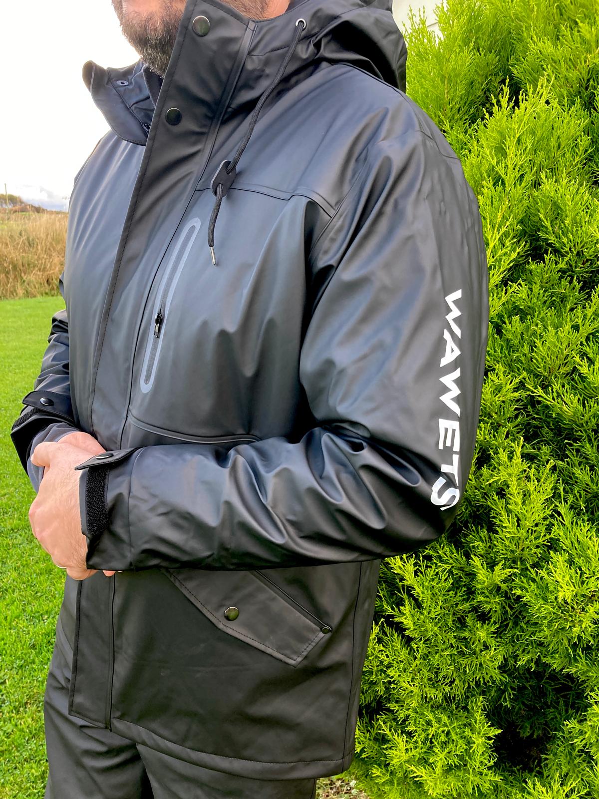 "Man wearing Wawets black waterproof agriwear coat"
